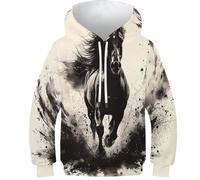FSMHDG Sweat À Capuche Imprimé 3D pour Enfants Cheval de Course - Pull À Capuche Tendance pour Garçon/Fille, Hoodie Enfant pour Toutes Les Saisons