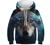 FSMHDG Sweat À Capuche pour Enfants Loup en 3D - Hoodie Enfant avec Motifs Amusants, Confortable pour Le Quotidien, Parfait pour L'école