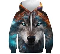 FSMHDG Sweat À Capuche pour Enfants Loup en 3D - Hoodie Enfant Élégant, Parfait pour Garçon/Fille, Style Unique Et Confortable