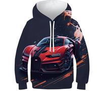 FSMHDG Sweat À Capuche pour Enfants Voiture de Sport en 3D - Design Créatif pour Garçon/Fille, Hoodie Enfant Pratique pour Le Quotidien