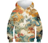 FSMHDG Sweatshirt Enfant Dragon Chinois avec Motif 3D - Hoodie pour Enfants Unique, Parfait pour Les Activités Scolaires Et De Loisirs