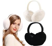 FSMILING 2 Pack de manchons d’oreille d’hiver pour femmes cache-oreilles chaudes moelleuses cache-oreilles pliablenoir blanc chauffe-oreille pour dames filles hommes