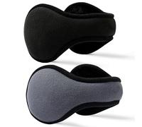 FSMILING Lot de 2 Cache-Oreilles Réglables pour Hommes et Femmes - Hiver, Chauds, en Polaire Pliable - Adulte, Noir & Gris