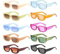 FSMILING Lot de 4/10 paires de lunettes de soleil de fête en vrac, petites lunettes de soleil rectangulaires rétro pour femme, lunettes carrées vintage des années 90 Y2k, Couleur 3, Taille unique
