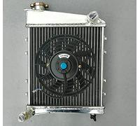 FSMOTO Radiateur en aluminium à 2 rangées de 40 mm + ventilateur de 22,9 cm pour Aus-tin Ro-ver Mini Cooper GT & Morris 1967-1991 MT 850 1000 1100 1275