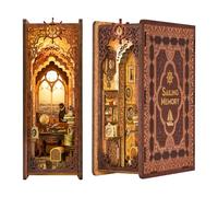 Fsolis Book Nook Kit maison de poupée miniature à monter soi-même avec lumière LED Puzzle 3D serre-livres en bois pour adultes et adolescents Décoration d'étagère Cadeau créatif (mémoire de voile)