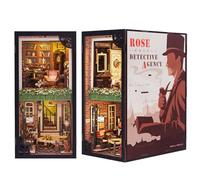 Fsolis DIY Book Nook,Kit Maison de Poupée Miniature avec Lumières LED et Plaque Anti-poussière Enfichable,Booknook 3D Puzzle en Bois (Rose Detective Agency)