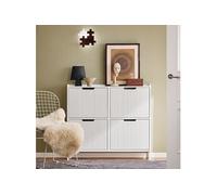 SoBuy Meuble à Chaussures Mince 4 Portes Abattantes, Rangement Chaussures Compact pour Entrée/Couloir, 100x19x91cm, Blanc