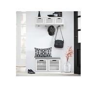 SoBuy Banc Chaussures Entrée Rangement - Meuble à Chaussures avec Coussin Rembourré et 2 Portes - Banc d’Entrée en Bois pour Couloir - 71x35x43cm, Blanc, FSR23-II-W