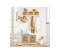 FSR23-II-WN Banc à Chaussures, Banc de Rangement à Chaussures, Meuble à Chaussures, Meuble Bas Entrée avec Coussin rembourré