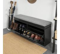 FSR64-SCH Banc à chaussures pour couloir, étagère à chaussures, meuble à chaussures avec coussin d'assise et 2 tiroirs rabattables, noir, 104 x 24 x 52 cm Banc À Chaussures Banc Chaussures Banc Chauss