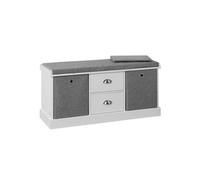 SoBuy Banc de Rangement avec Coussin Rembourré, Meuble Bas Entrée, Commode à Chaussure avec 2 Tiroirs et 2 Paniers,Armoire à Chaussure, pour Entrée, Salon, Blanc et Gris, 100x35x50 cm, FSR66-HG