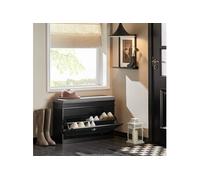 SoBuy Banc à Chaussures, Meuble à Chaussures avec Assise Coussin Rembourré et 1 Abattant, Rangement à Chaussure, Banc de Rangement pour Salon Entrée Chambre 75x24x51 cm Noir FSR82-L-SCH