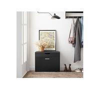 SoBuy FSR95-SCH Banc à Chaussures 1 abattant avec Assise Rabattable Coussin Rembourrée Noir G