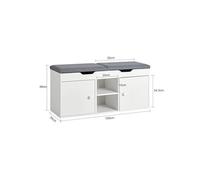 SoBuy Banc Chaussures Entrée Banc de Rangement Chaussures avec Coussin Rembourré, 2 Portes, 3 Étagères Réglables - Coffre de Rangement Moderne pour Meuble d’Entrée - Blanc 100x34x47cm - FSR96-W