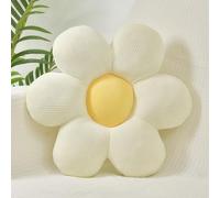 FSRONGXI Coussin de fleurs en forme de marguerite - Coussin décoratif blanc mignon - Coussin de sol esthétique Preppy pour lit, canapé, chaise - 38 cm (blanc et jaune)