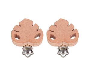 FSSTUD 4 Pièces Forme de Feuille Attache Tétine Bois Attache Sucette Pince à Sucette pour Bébé Enfant