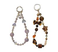 FSSTUD Lot de 2 dragonnes en cristal pour téléphone portable, motif léopard, étoile, cœur, perles, esthétique, appareil photo, sac, porte-clés, ornement à suspendre pour sac à main