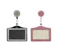 FSSTUD Lot de 2 porte-badges horizontaux avec strass rétractables en cristal scintillant pour badge de travail, bureau et entreprise