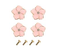 FSSTUD Lot de 4 boutons de tiroir en forme de fleur avec strass et pétales de fleurs en métal avec 4 vis pour maison, rose