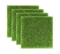 FSSTUD Lot de 4 petits tapis de gazon artificiel carré de 15 x 15 cm - Mini carreaux de gazon artificiel - Vert réaliste - Imitation gazon miniature - Décoration de jardin