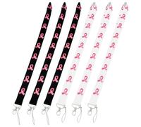 FSSTUD Lot de 6 cordons de sensibilisation au cancer du sein - Motif ruban rose - Cordon tour de cou lisse - Longs cordons pour porte-monnaie et sifflet