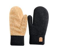 FSSTUD Moufles d'hiver chaudes tricotées avec doublure en polaire épaisse - Mitaines extensibles pour temps froid - Moufles en tricot doux coupe-vent - Gants thermiques pour femme - Noir
