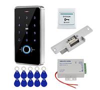 FST Kit de Système de Contrôle d'accès de Porte Ensemble d'empreintes Digitales Biométriques IP68 Clavier RFID étanche + Alimentation + Serrure électrique NC + 10pcs 13.56MHz porte-clés RFID