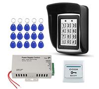 FST Kit Sistema di Controllo Accessi Impermeabile per Esterni Tastiera RFID in Metallo + Alimentatore DC12V + Pulsante di Uscita Porta + 15 Chiavi EM4100 (Senza Serratura)