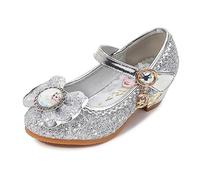 FStory&Winyee Chaussures Princesse Enfant Fille Reine des Neiges Elsa à Talons Hauts Paillettes Scintillantes Élégant Confortable Antipatinage Halloween Noël Cadeau d’anniversaire,Argent,27