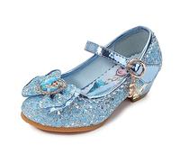 FStory&Winyee Chaussures Princesse Enfant Fille Reine des Neiges Elsa à Talons Hauts Paillettes Scintillantes Élégant Confortable Antipatinage Halloween Noël Cadeau d’Anniversaire,Bleu,31