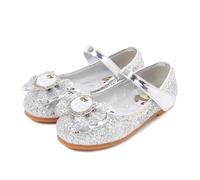 FStory&Winyee Fille Enfant Chaussures Plates Costume Reine des Neiges Confortable Antidérapant Paillettes Brillantes Chaussures Princesse Elsa Noël Halloween Mascarade Cadeaux de Noël,Argent 2,23