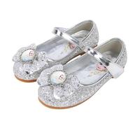 FStory&Winyee Fille Enfant Chaussures Plates Costume Reine des Neiges Confortable Antidérapant Paillettes Brillantes Chaussures Princesse Elsa Noël Halloween Mascarade Cadeaux de Noël,Argent,32