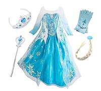FStory&Winyee Fille Princesse Elsa Enfant Manches Longues Communion Robe de Soirée Anniversaire Fête Déguisement Fille Costume Noël Fête d’Halloween Vêtement et Accessoires,Bleu,110