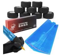 FSWWSF 200 pcs Sacs de Stylos de Tatouage et 9 pcs de Tattoo Grip Tapes - Sacs de Tatouage Jetables et Tattoo Grip Cover Wrap Accessoires de Tatouage (6.5 * 18CM)