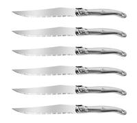 FSYGloryGlides Couteaux à Steak en Acier Inoxydable - Set de 6 Style Laguiole, Lames Dentelées, Design Français Élégant, Passe au Lave-Vaisselle, Coffret Cadeau pour Dîner & Barbecue