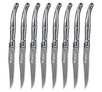 FSYGloryGlides Couteaux à Steak Style Classique - Set de 8, Lames Dentelées en Acier Inoxydable, Manche en Bois Naturel, Usage Quotidien & BBQ, Coffret Cadeau (Ensemble 8 pièces argenté)