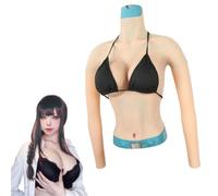 FSYH Plastron en Silicone de Style col Haut Faux Seins réalistes avec Bras E Cup Breast Forms Enhancer pour Mastectomie,Color1,Cotton