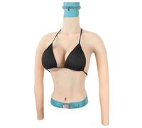 FSYH Plastron en Silicone Demi-Corps avec Bras, Faux Seins artificiels Enhancer G Cup High Collar Breast Forms pour Le Cosplay,Color1,Silicone