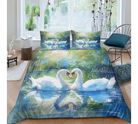 FSYQQASD 3D Cygne Blanc Housses De Couettes Animaux 3 Pièces Parure Microfibre Douce avec Fermeture Éclair Et Taie d'oreiller King（220x240cm）