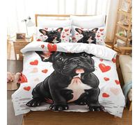 FSYQQASD Bouledogue Français Housse De Couette 3 Pièces 3D Impression Chien Parure De Lit Enfant Housse De Couette Et Taie d'oreiller Literie Enfant Garçon Fille Housses De Couettes Single（140x200cm）