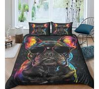 FSYQQASD Bouledogue Français Housses De Couettes Animaux Mignons Microfibre 3 Pièces avec Fermeture Éclair,pour Adultes Hommes Jeunes Garçons Enfants Housse De Couette Double（200x200cm）