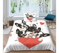 FSYQQASD Bouledogue Français Parure De Lit Adulte Housse De Couette 3D Chiens Impression Literie Microfibre Housse De Couette 2 Pièces avec Taie d'oreiller Housses De Couettes Single(135x200cm)