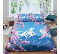 FSYQQASD Cerisier en Fleur Parure De Lit 3D Style Japonais Housse De Couette avec Fermeture Éclair,3 Pièces Housse De Couette Et Taie d'oreiller Microfibre King（220x240cm）