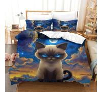 FSYQQASD Chat Siamois Housse De Couette 3D Imprimé Animaux de Compagnie Parure De Lit 3 Pièces Microfibre avec Fermeture Éclair,Couette Sets avec Taies d'oreiller Single(140x200cm)