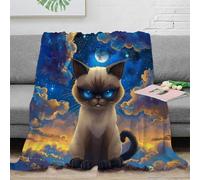 FSYQQASD Chat Siamois Literie Impression 3D Animaux de Compagnie Flanelle Couverture Lit Cadeau De Noël Super Douce Et Douillette en Peluche pour Garçons Et Filles Voyage 80x90inch(200x230cm)