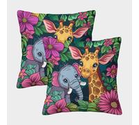 FSYQQASD Éléphant Housse De Coussin,Maison Décoratives Girafe Taie d'oreiller Housses De Coussin 45x45cm Lot De 2 avec Fermeture Eclair Invisible pour Canapé Livingroom Car Bedroom