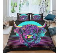 FSYQQASD Impression 3D Animal Mignon Parures De Lit Microfibre Douce Highland Cattle Housse De Couette King（220x240cm） 3 Pièces avec Taie d'oreiller,pour Enfants Et Adolescents