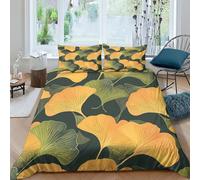 FSYQQASD Impression 3D Arbre Ginkgo Housse De Couette 220x240 cm Tropical Feuilles Parures De Lit 3 Pièces Microfibre Douce avec Taie d'oreiller,pour Garçons Et Filles