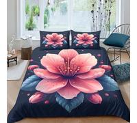 FSYQQASD Impression 3D Fleur Housse De Couette 200x200 cm Fleur de pêcher Parures De Lit 3 Pièces Microfibre Douce avec Taie d'oreiller,Convient Aux Enfants Et Aux Adolescents